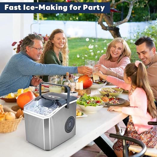 Ice Maker, iceBlue 5 Levels of Bullet Ice Sizes Countertop Ice Maker, 26.5lbs Per Day Ice Machine, 9 Ice Cubes Ready in 9 Mins Stainless Ice Makers Countertop for Home, Kitchen, Gift (Silver)