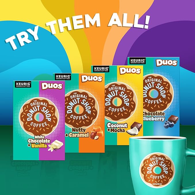 The Original Donut Shop Duos Nutty + Caramel Coffee, Keurig Single Serve K-Cup Pods, Light Roast Coffee, 60 Count, (6 Packs of 10)