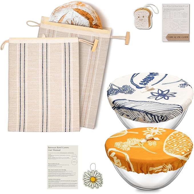 JACYAO'S Beeswax bread bags for sourdough & Beeswax Bowl Covers for Bread Proofing (4 pack)