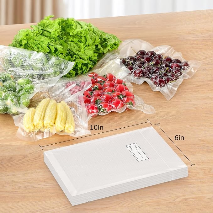 FRESKO Vacuum Sealer Bags Pint Size 100 Pack 6"x10", Seal a Meal Vac Sealers, Sous Vide Vacuum Safe, BPA Free, Heavy Duty Commercial Grade, Precut Storage Bag Universal Design