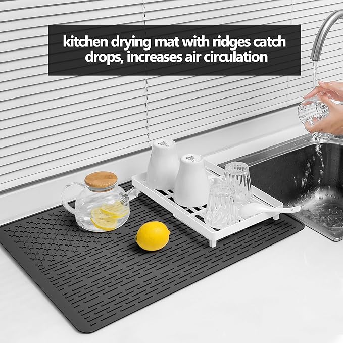 AWINNER Silicone Electric Stove Cover Mat,Ceramic Stove Heat Resistant Glass Cooktop Flat RV Range Stovetop top Protector,XL Dish Drying Mats for Kitchen Stars Stripes Design (Silicone Black, 28"x20")
