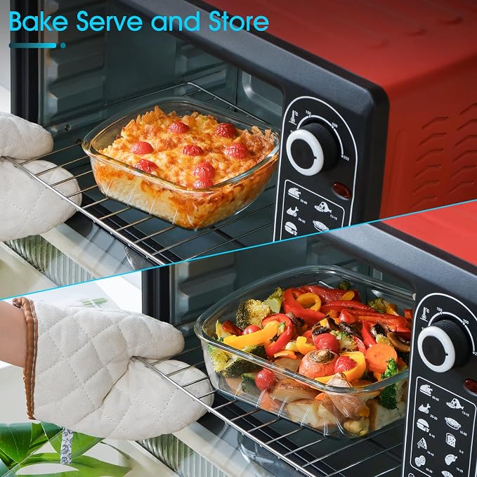 NUTRIUPS 2-Piece 9x9 & 7x7 Square Glass Baking Dish with Lid Set, Deep Baking Pan, Oven Dishwasher and Microwave Safe (Tempered Glass, 1 QT, 2.7 QT)