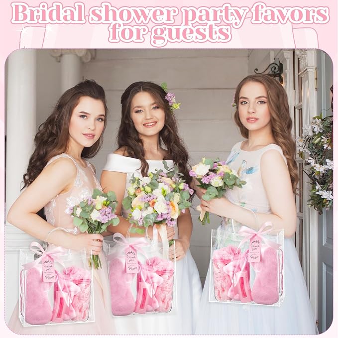 48 Pcs/6 Sets Baby Shower Prizes Winners Include Glass Cans Spa Headband Plush Sleep Eye Mask Hair Claw Clips Clear Cosmetic Bags Baby Shower Player Winner Gifts Bridal Game Gifts(Pink)
