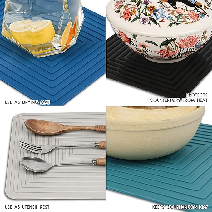 Silicone Trivets Mats for Pots and Pans, Flexible Hot Pads for Kitchen Table, Non Slip Heat Resistant Mats-Pot Holders Silicone Mats Placemats, Rectangular Microwave Mats Pack 4 Color White