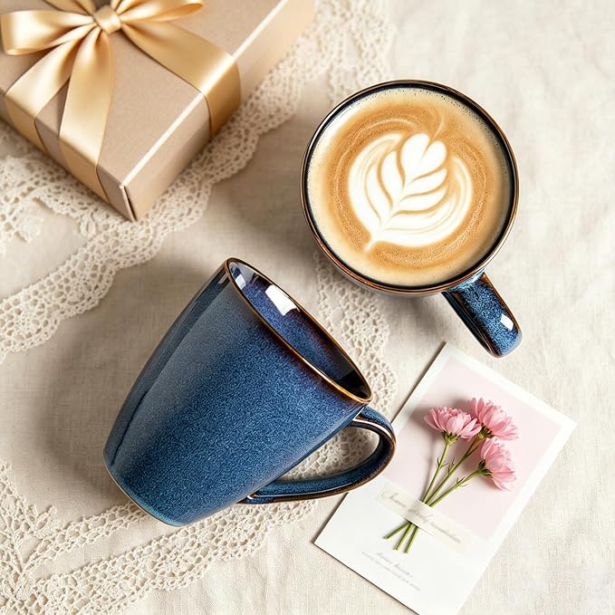 MONITO 17 OZ Coffee Mugs Set of 6, Large Ceramic Blue Coffee Mugs Set with handle for Tea/Latte/Milk/Cocoa, Funny Tea Cups for Office and Home, Engagement Gifts. (Starry Blue)