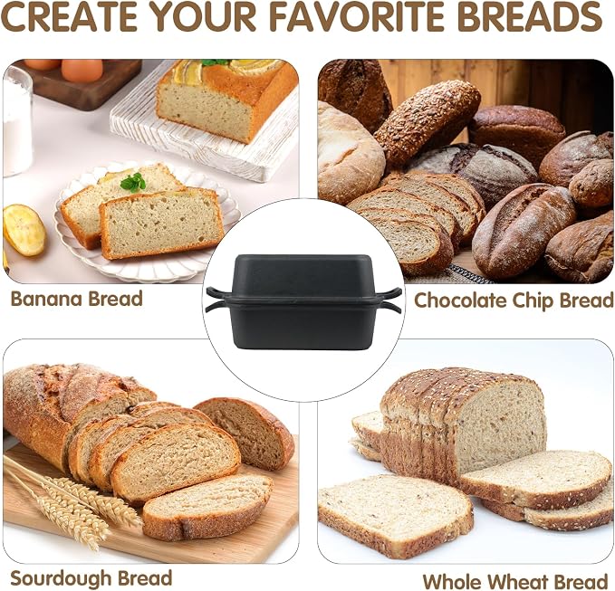 Demine Cast Iron Loaf Pan with Lid 9x5 Inch – Dutch Oven Bread Pan for Sourdough, Banana Bread, Meatloaf – Even Heat, Non-Stick, Oven Safe Baking Pans