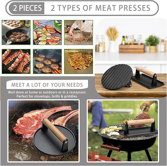 Smash Burger Press Kit 56 Pcs,7.9 Inch Cast Iron Hamburger Smasher Tool,Grill Press,Bacon Press,Burger Smasher For Grill And Griddle Accessories,Barbecues And Tailgates