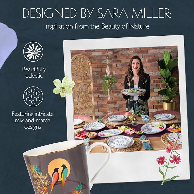 Portmeirion Sara Miller London Chelsea Mug, Dark Grey | 12 Oz Cup for Drinking Tea, Coffee, and Hot Cocoa | Made from Fine China with Gold Detail | Handwash Only