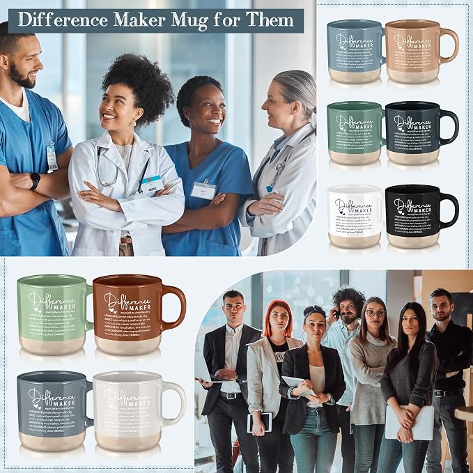 Didaey 10 Pcs Difference Maker Appreciation Gifts Bulk Inspirational Ceramic Coffee Mugs 13 oz Thank You Mug Housekeeping Appreciation Gifts for Teacher Boss Leader Office Coworker Staff, 10 Colors