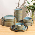 GBHOME 18-Piece Stoneware Dinnerware Set for 6 – Ribbed Ceramic Plates and Bowls, Scratch-Resistant, Microwave & Dishwasher Safe, Reactive Glaze-Space Blue