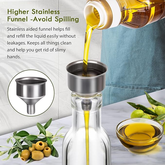 YEBODA 10oz Small Glass Storage Jars with Cork Lids and Spoons 12 Pack + 8oz Clear Glass Olive Oil Dispenser Bottles 6 Pack