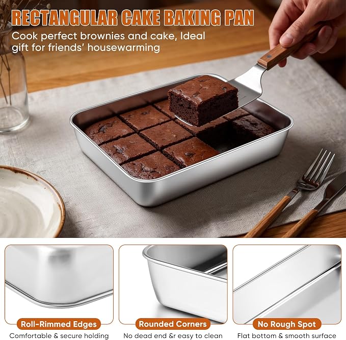 E-far Mini Lasagna Pan, Stainless Steel Rectangular Baking Pan, 9x7x2 Inch Sheet Cake Pan Metal Bakeware Toaster Oven Tray for Brownie Casserole, Deep Side & Heavy Duty, Anti-Rust & Dishwasher Safe