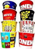 Modern Style Reusable Plastic Popcorn Box/Popcorn Containers/Popcorn Bowls Set for Movie Theater Night - (BPA Free - 8 Pack - 75 oz) (Mix 8-T)