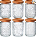Sumind 6 Pcs Vintage Glass Jars with Wooden Lids 24 oz Airtight Glass Food Storage Containers Sets Clear Rustic Canisters Decorative Storage Jars for Spice Coffee Tea Candy Cereal Flour (Floral)