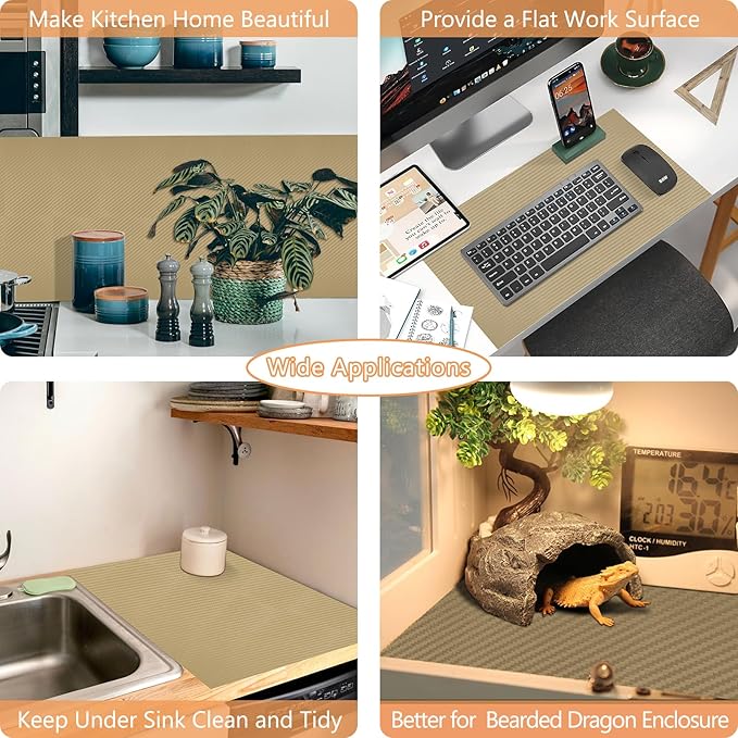 Self-Adhesive Shelf Liner Kitchen Liner, Waterproof Backed Paper Easy Peel and Stick Contact Liner Without Residue for Decor Your Desk Surface, Kitchen Countertops (Dark Khaki, 11.8 x 393.7 inches)