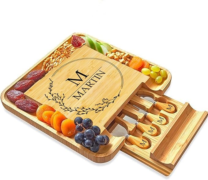 ROYALHOUSE Personalized Cheese Board, Custom Bamboo Engraved Customized Gifts Bridal Shower Gifts Perfect for Personalized Wedding