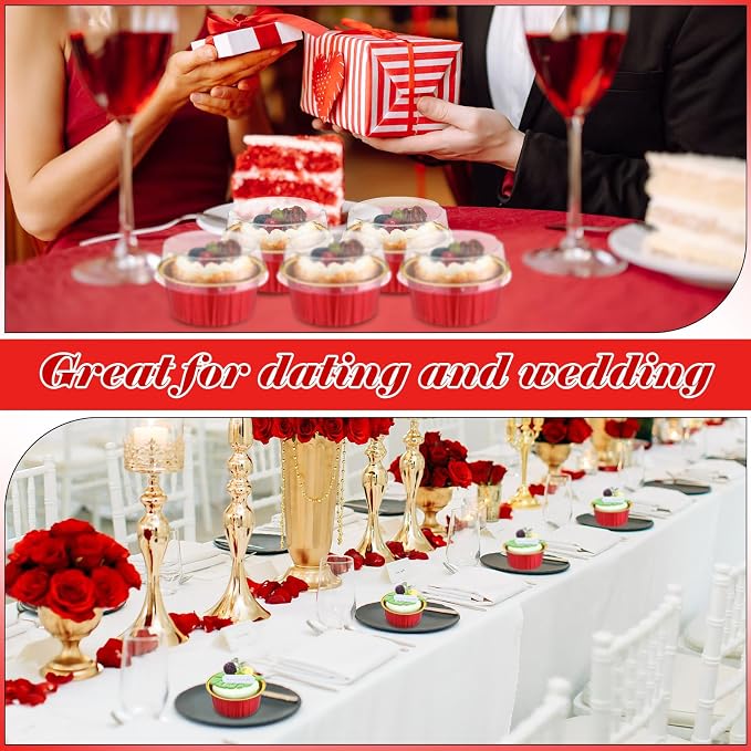 Gejoy 400 Pcs Aluminum Foil Baking Cups with Lids 5 oz Disposable Ramekins Mini Cake Pans Creme Brulee Cupcake Liners Muffin Tins Flan Mold Dessert Container for Wedding(Red,Gold,Classic)