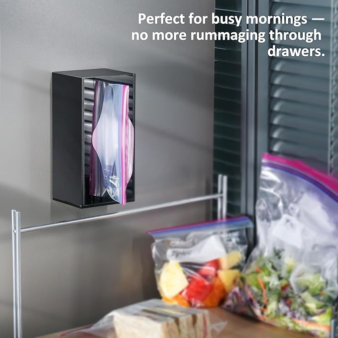 LUVCOSY Acrylic Food Bag Storage Organizer Magnetic Fridge Attachment Compatible with Ziploc Sandwich/Snack/Grip'n Seal Quart/1 Gallon, Dispenser for Ziploc Bags, Kitchen Organization, 2 Packs