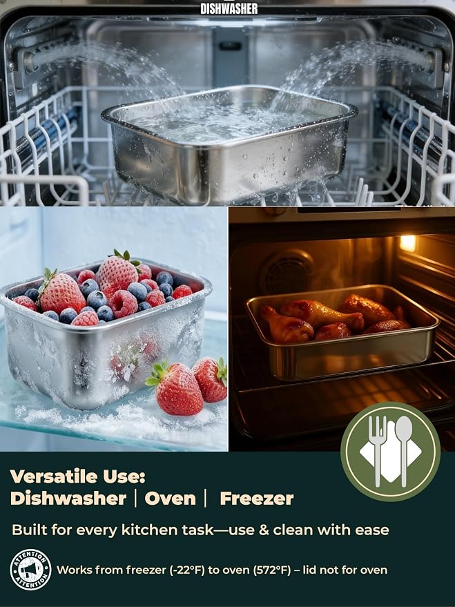 Stainless Steel Food Storage Containers with Leak-Proof Latching Lid, Reusable Bento Lunch Box for Snacks & Meal Prep, Oven/Dishwasher/Freezer Safe, Silver, Combo(22/44/82oz)