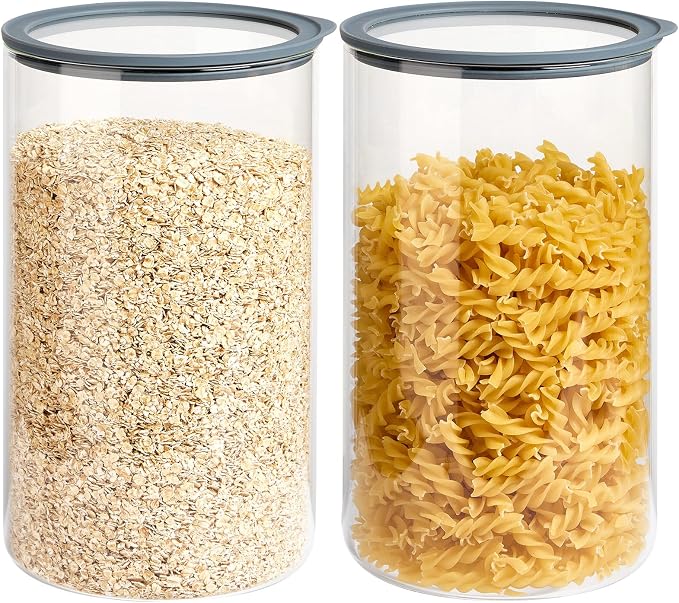 2 PCS Flour Sugar Storage Containers, 1-Gallon(4.2Qt) Cereal Containers Storage with Airtight Lids, Glass Food Jars for Oats, Cereal and More