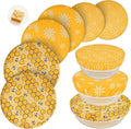 6 Pcs Beeswax Bowl Covers Reusable, Large Reusable Bowl Covers for Bread Proofing,Stretchable to Fit 8/10/12 Inch Bowls (2 Each),3 Patterns, Beeswax Wraps for Bread,Leftovers,Fruits,Salad