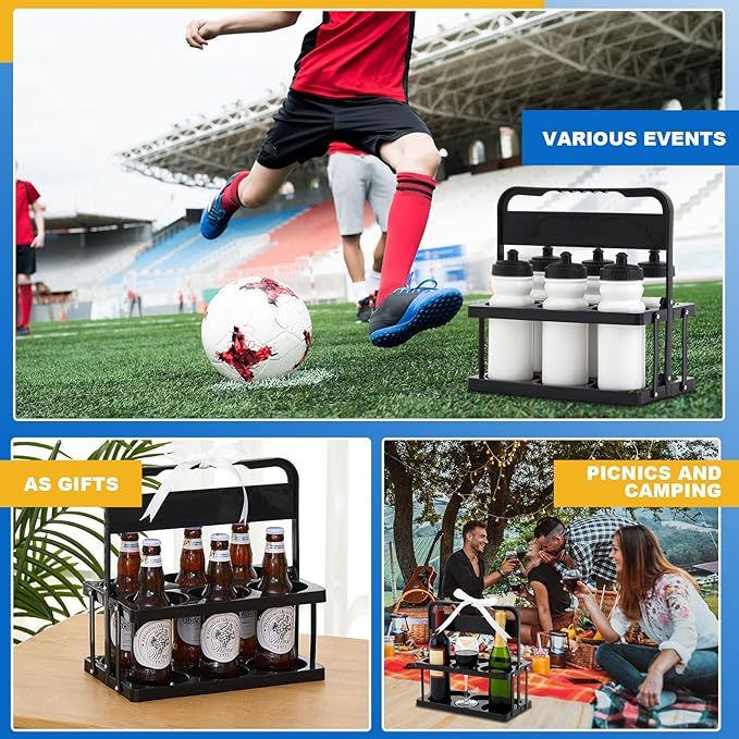 Suclain 1 Pcs Sports Water Bottle Carrier with Handle Collapsible Water Bottle Carrier Foldable Plastic Drink Caddy Portable Takeout Cup Holder Stand for Team Travel Beverage Beer, Fits 20–32 oz Cup