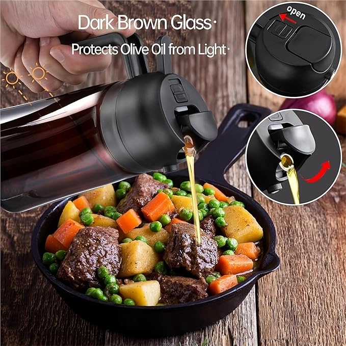 Oil Sprayer, 16oz/470ML Light Blocking Brown Oil Sprayer For Cooking 2 In 1 Dispenser Bottle For Kitchen Seasoning Tools,for Kitchen, Air Fryer(Green Cap)