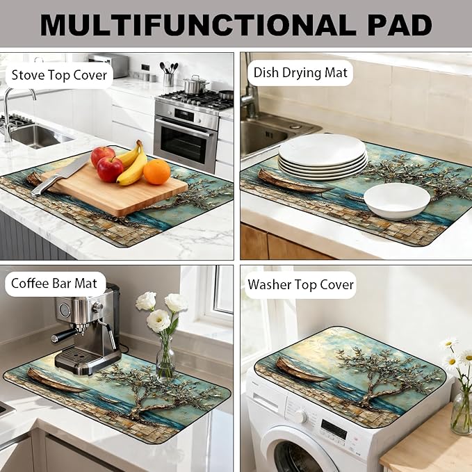 Stove Top Cover for Electric Stove, Vintage Farmhouse Style Glass Cooktop Protector, Multi-functional Kitchen Counter & Washer Top Cover