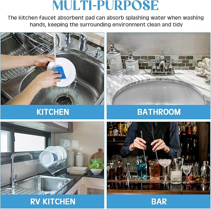 Teenyyou 2 Pcs Faucet Mat for Kitchen Sink Splash Guard for Kitchen Sink Faucet Dish Drying Mat for Bathroom Sponge Holder(Black,3 Round Holes)