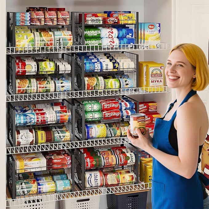 JKsmart 2-Tier Stackable Can Rack Organizer for Pantry, Adjustable Can Dispenser Holds Up to 60 Cans, Can Storage Holder for Various Ounces of Canned Food Soda Drinks, Black, 2 Pack