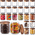 Irenare 24 Pack Glass Containers Canister Set, 17 oz Food Storage Spice Jars with Airtight Lids, Clear Kitchen Containers for Coffee Sugar Tea Beans Nuts Candy Pantry Organization (Wood)