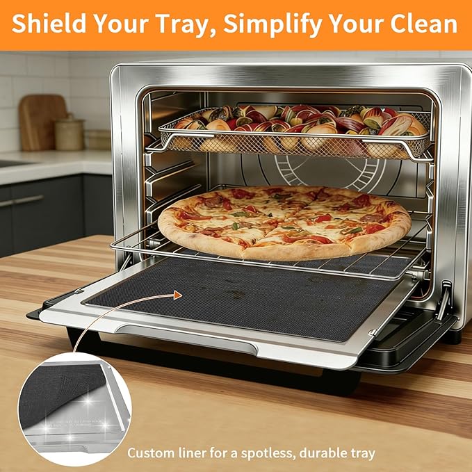 Air Fryer Accessories for Ninja Foodi XL Pro Air Fry Oven DT201 DT251, 108SH200 Crumb Tray Drip Pan Stainless Steel with 4 Reusable Oven Liners, Replacement Parts for Ninja Foodi 10-in-1 Oven