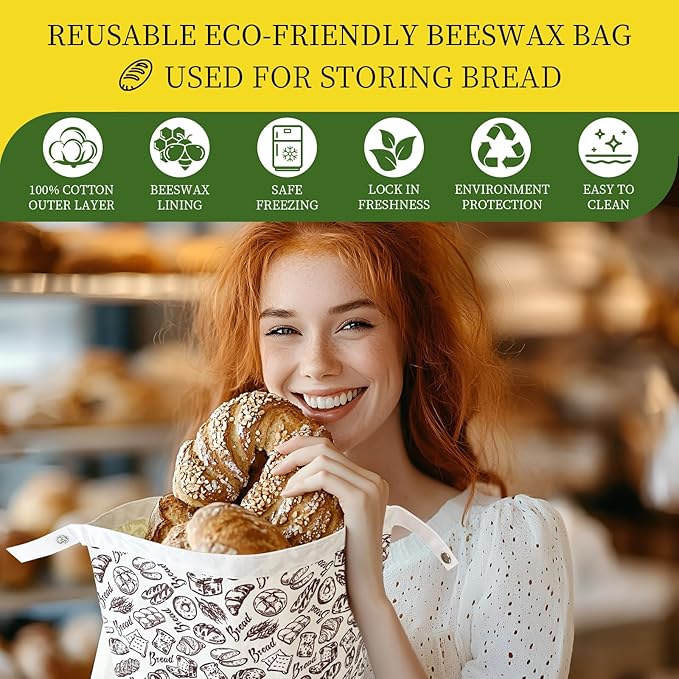 Reusable Beeswax Bread Bags,Beeswax Lined Bread Bags for Sourdough