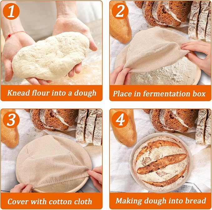 10 Pack Round Banneton Proofing Basket Set 5 Inch, Natural Rattan Sourdough Bread Baskets with Linen Liners, Mini Dough Baking Bowls for Artisan & Home Bakers (5" Round, Set of 10)