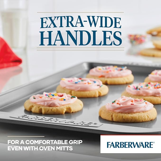 Farberware Nonstick Bakeware 3-Piece Cookie Pan Set, Baking Sheet Set, Gray