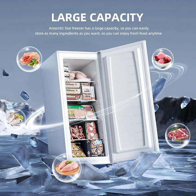 Antarctic Star 6.0 Cu.ft Upright Freezer, Small Stand Up Freezer with Adjustable Thermostat, Removable Glass Shelves, for Bedroom/Home/Dorms,White