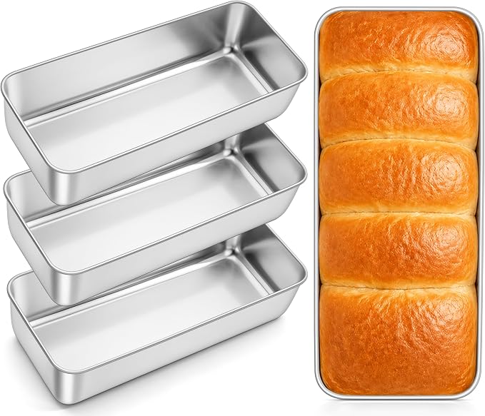 Leonyo 12x5IN Large Stainless Steel Loaf Pans for Baking Bread, 4 Pack | Non-Toxic Long Rectangular Metal Sandwich Bread Loaf Pans Tin for Homemade Meatloaf Sourdough Bread, Dishwasher Safe