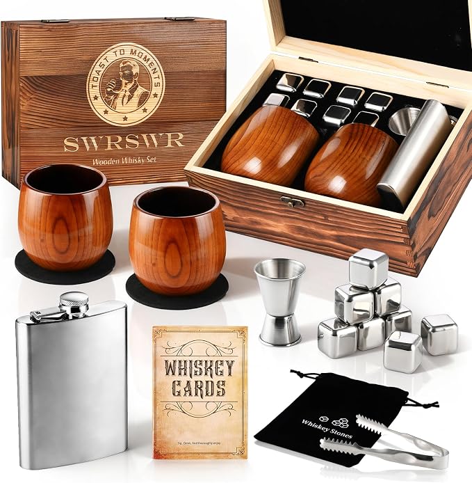 Charred Wooden Bourbon Drinking Glass - Premium Bourbon Gifts for Men - Handcrafted Wooden Whiskey Glasses & Whisky Tumbler for Whiskey Lovers Dad Boyfriend Husband Friend