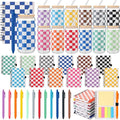 Skylety 12 Set Back to School Gingham Cup Bulk Teachers Appreciation Gifts 16 oz Pastel Checkered Glass Cups with Lids Straws Spiral Notebooks Pens for Silly Goose Birthday Classroom Student Supplies