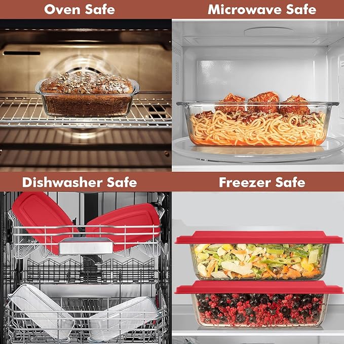 Razab LARGE 7.6 Cups/1800 ML/1.9 Qt Glass Loaf Pan with Lids - Meatloaf Pan BPA free Airtight Lids Grip Handle Easy Carry, Microwave and Oven Safe - Loaf Pans For Baking Bread, Cakes, Glass Loaf Pan