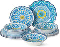 Porto 12 Pc. MELAMINE DINNERWARE SET, SERVICE for 4 – artistically designed Talavera Tile Art, Turquoise Blue Yellow Mandala
