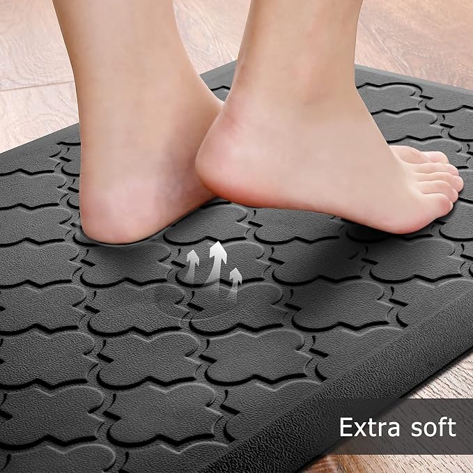 Kitchen Mat [2 PCS] Cushioned Anti-Fatigue Floor Mat Water Resistant Non-Skid Kitchen Mats and Rugs Ergonomic Comfort Foam Kitchen Rugs Standing Mat for Floor Office Sink (Black,20"x30"+20"x60")