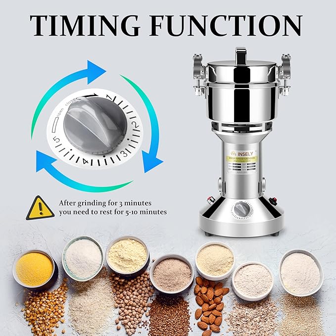 Grain Mill Grinder 300g High Speed Food Grain Mill Stainless Steel Seeds Flour Nut Pill Wheat Corn Herbs Spices & Seasonings Dry Grinder Electric Machine Grinder for Kitchen