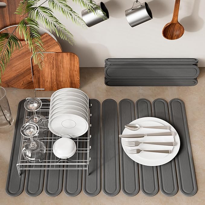 Stone Dish Drying Mat for Kitchen Counter, Quick Dry Stone Mat Kitchen for Dishes Bottles Cups, Large Foldable Diatomaceous Earth Dish Drying Mats Mat
