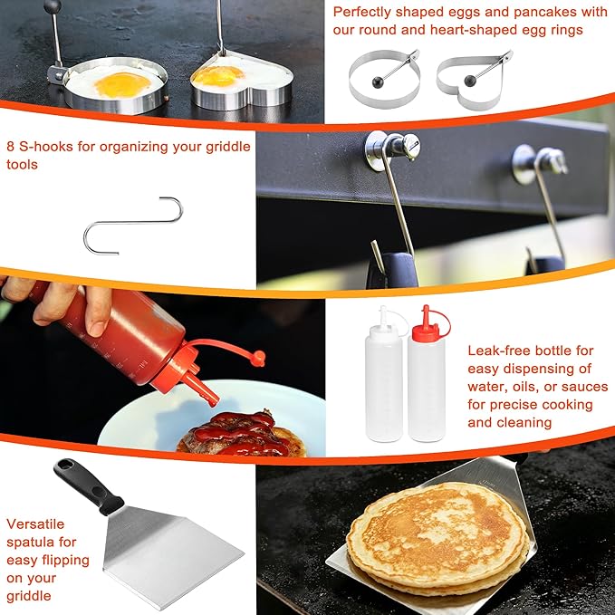 DY DECENT FAMILY 40PCS Griddle Accessories Kit, Flat Top Grill Accessories Set for Outdoor Barbecue. Griddle Accessories Set with Basting Cover, Spatula, Scraper, Burger Press, Tongs, Cleaning Kit