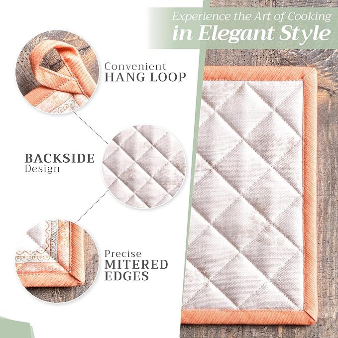 Maison d' Hermine Pot Holders 100% Cotton Heat Resistant Potholders 8" x 8" Hot Pads with Loop for Thanksgiving Christmas Decorations BBQ Cooking Baking Handling Hot Pans (Pack of 1, Giving Thanks)