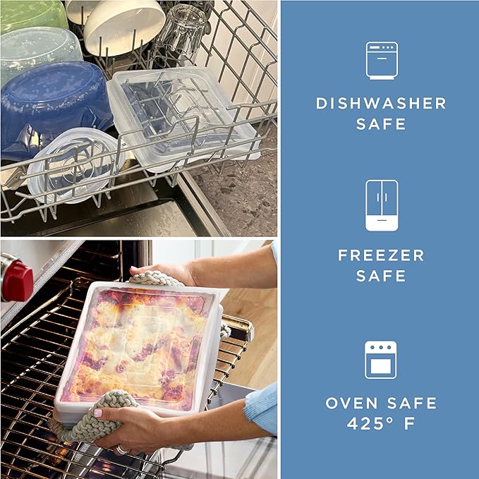 Stasher Reusable Silicone Stretch Lid for Casseroles, Pans, Baking Dishes–Rectangle Replacement Lid, 9”x13”, Stretchable, Leak-Free, Microwave Safe, Dishwasher Safe, Food Cover, Eco-Friendly, Clear