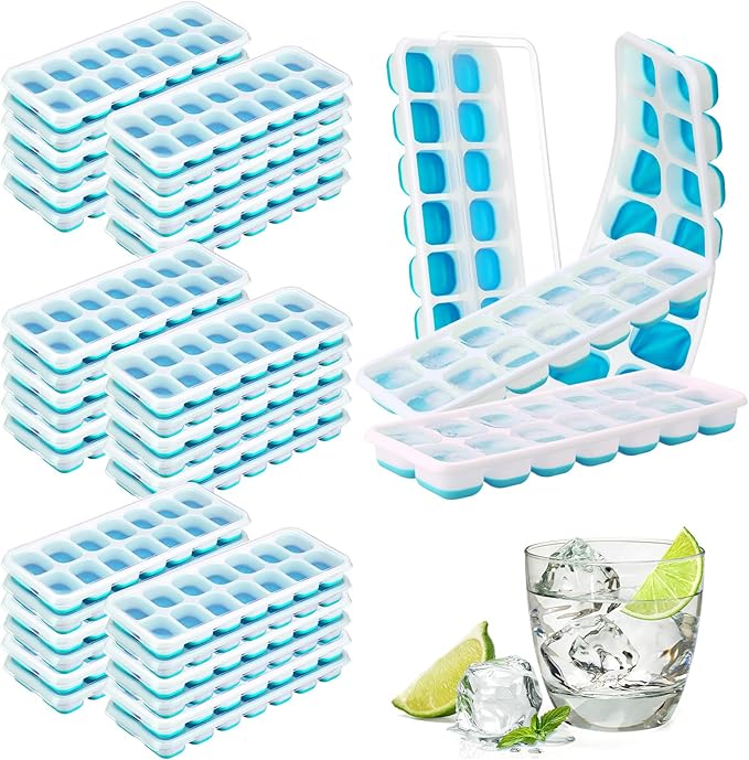 Rtteri 36 Pack Ice Cube Trays Silicone Ice Tray for Freezer Flexible 14 Cube Molds Easy Release Stackable Trays with Lid for Drinks Cocktail Coffee Baby Food (Blue)