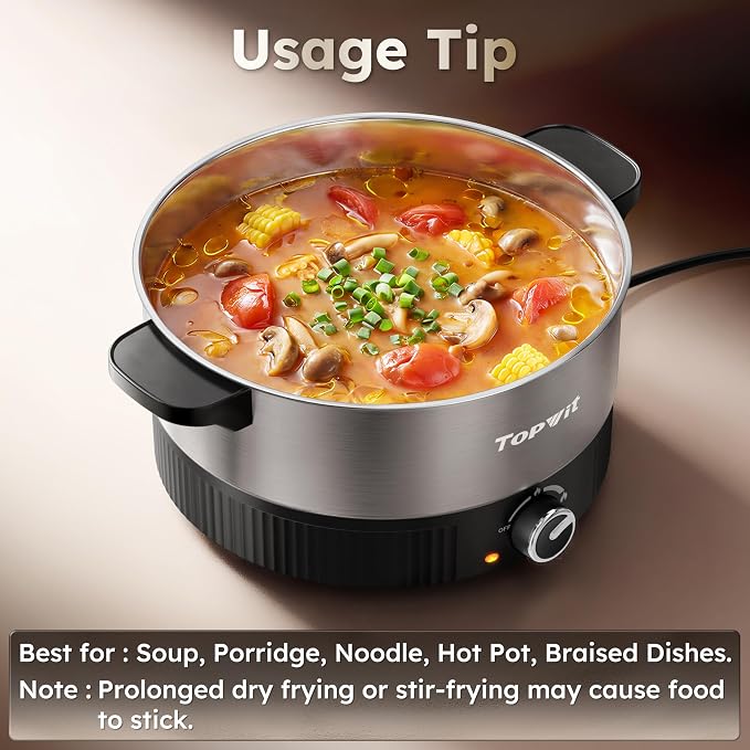 TOPWIT 4.5L Hot Pot Electric, Stainless Steel Electric Pot with Dual Power | 1200W Fast Heating, Electric Hot Pot for Cooking Hotpot, Soup, Pasta, Perfect for Family Dinner & Party, Black