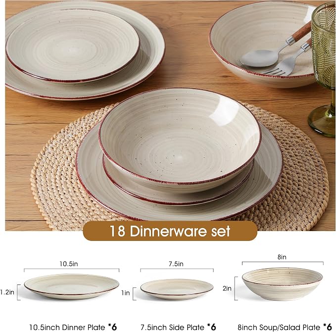 Dinnerware Sets for 6, 18 Piece Plates and Bowls Sets, Stoneware Dishware Sets Kitchen, Scratch Resistant Dishes, Microwave & Dishwasher Safe (Grey, Service for 6(18PCS))
